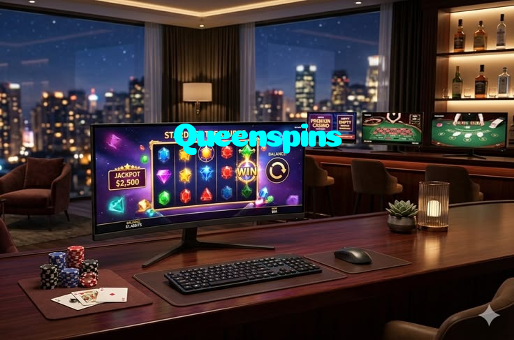 Queenspins casino presented on mobile device in Pakistan with slots and live games